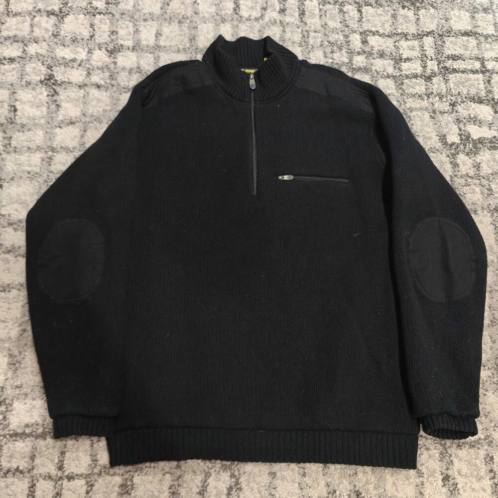 Cabela's 4MOST Windshear Men Medium Black Wool Blend 1/4 Zip Sweater Elbow Patch